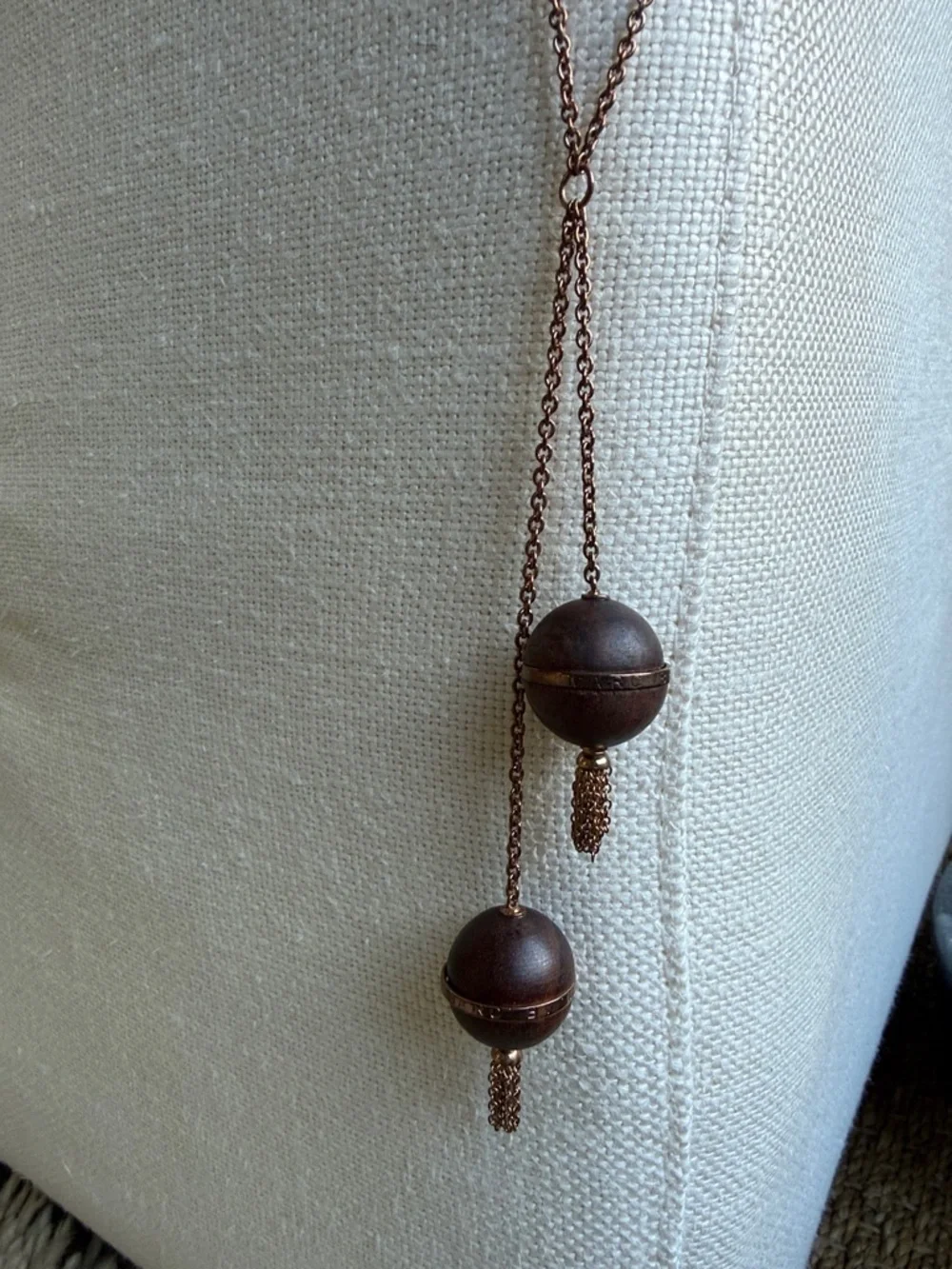 Marc by Marc Jacobs Long Rose Gold and Wood Tassel Necklace